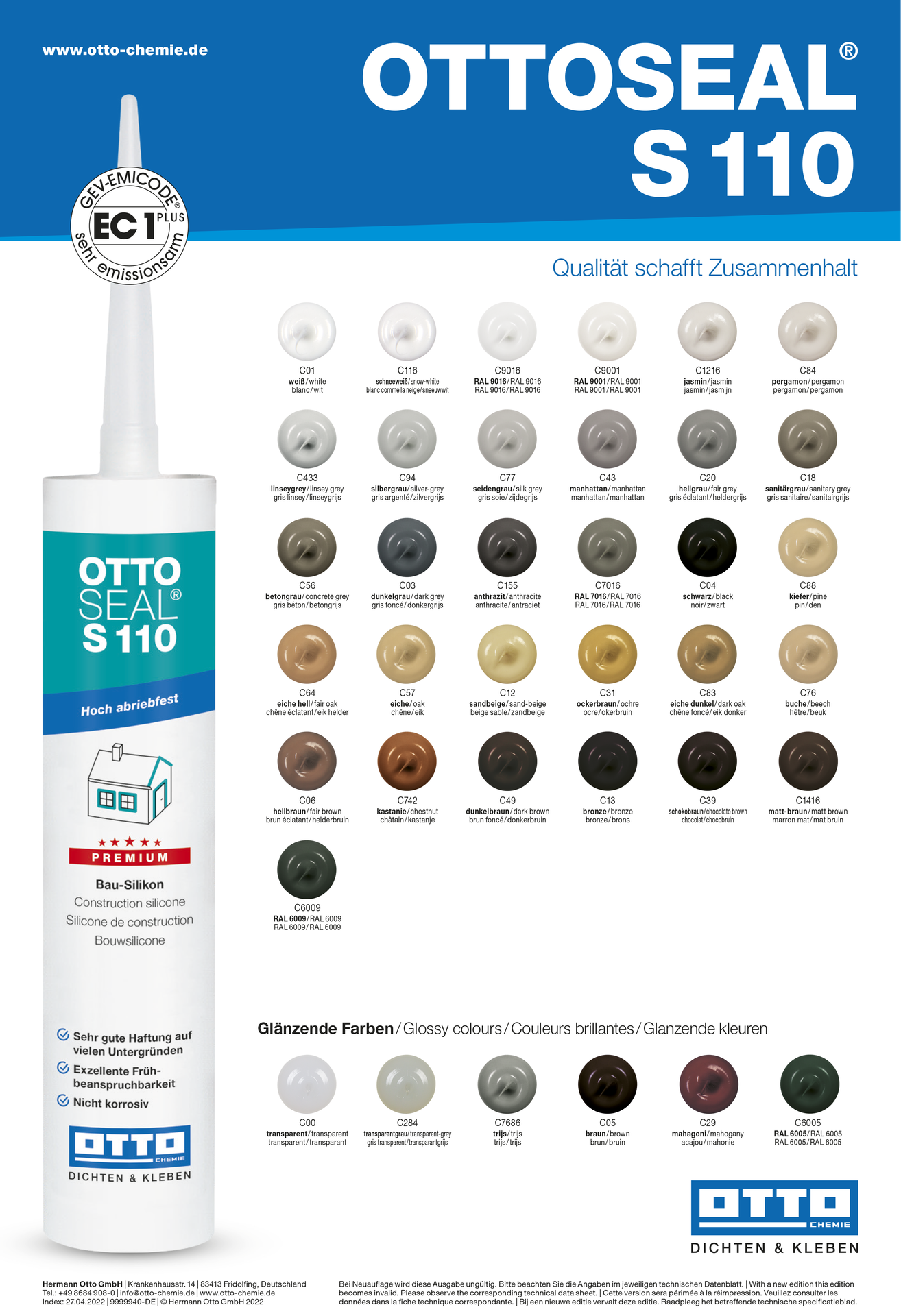 Ottoseal_S110_Kleurenkaart